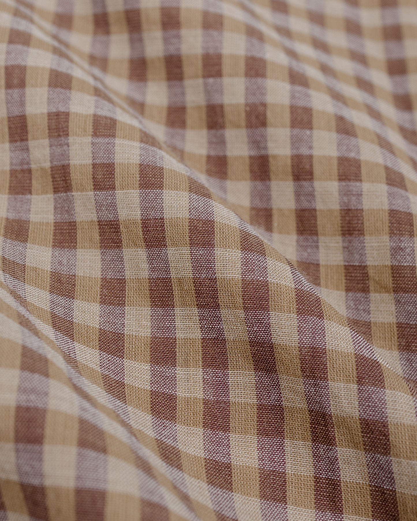 Auralee Airy Light Cotton Check Half Sleeved Shirt Brown Gingham Check