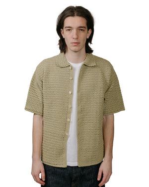 Auralee Hand Crochet Knit Half Sleeved Shirt Khaki Beige model front