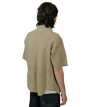 Auralee Hand Crochet Knit Half Sleeved Shirt Khaki Beige model back