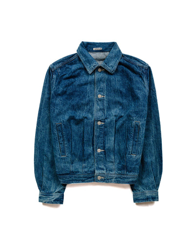 Auralee Selvedge Faded Light Denim Blouson Lightning Effect Indigo