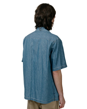 Auralee Selvedge Super Light Denim Half Sleeved Shirt Washed Indigo model back