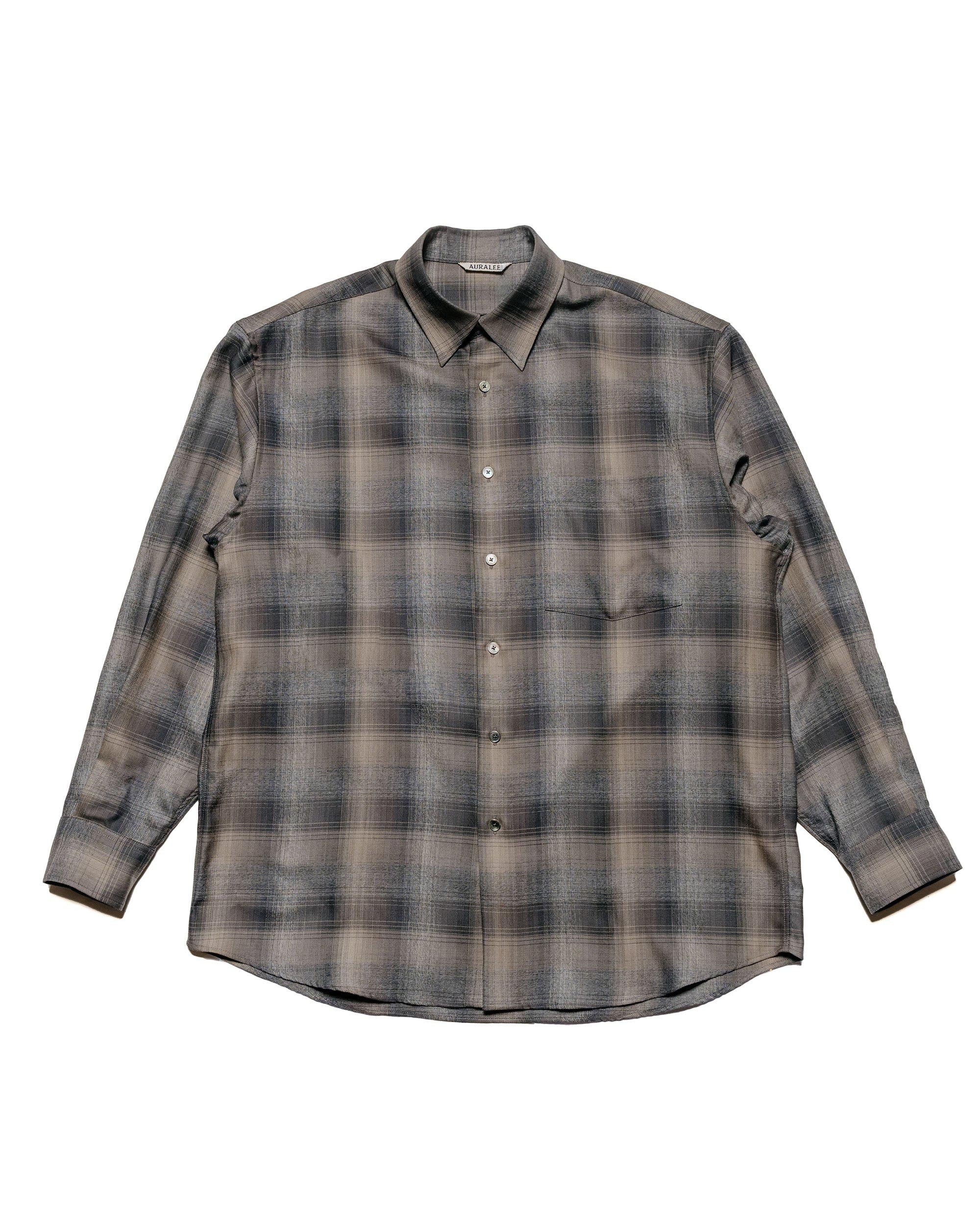 Auralee Super Light Wool Check Shirt Charcoal Grey Check