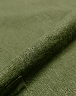 Bather Olive Linen Traveler Shirt fabric