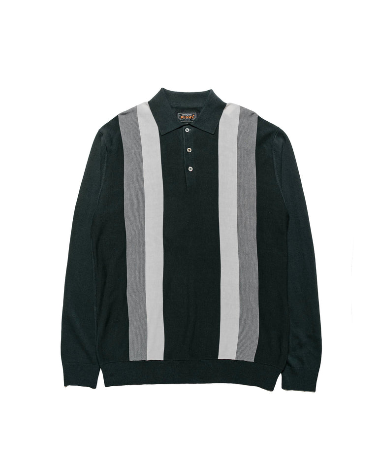 Beams Plus Knit Polo Gradation Stripe 12G Black