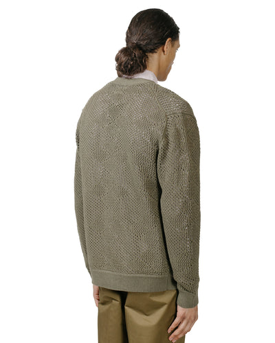 Beams Plus Cardigan Argyle Mesh Olive