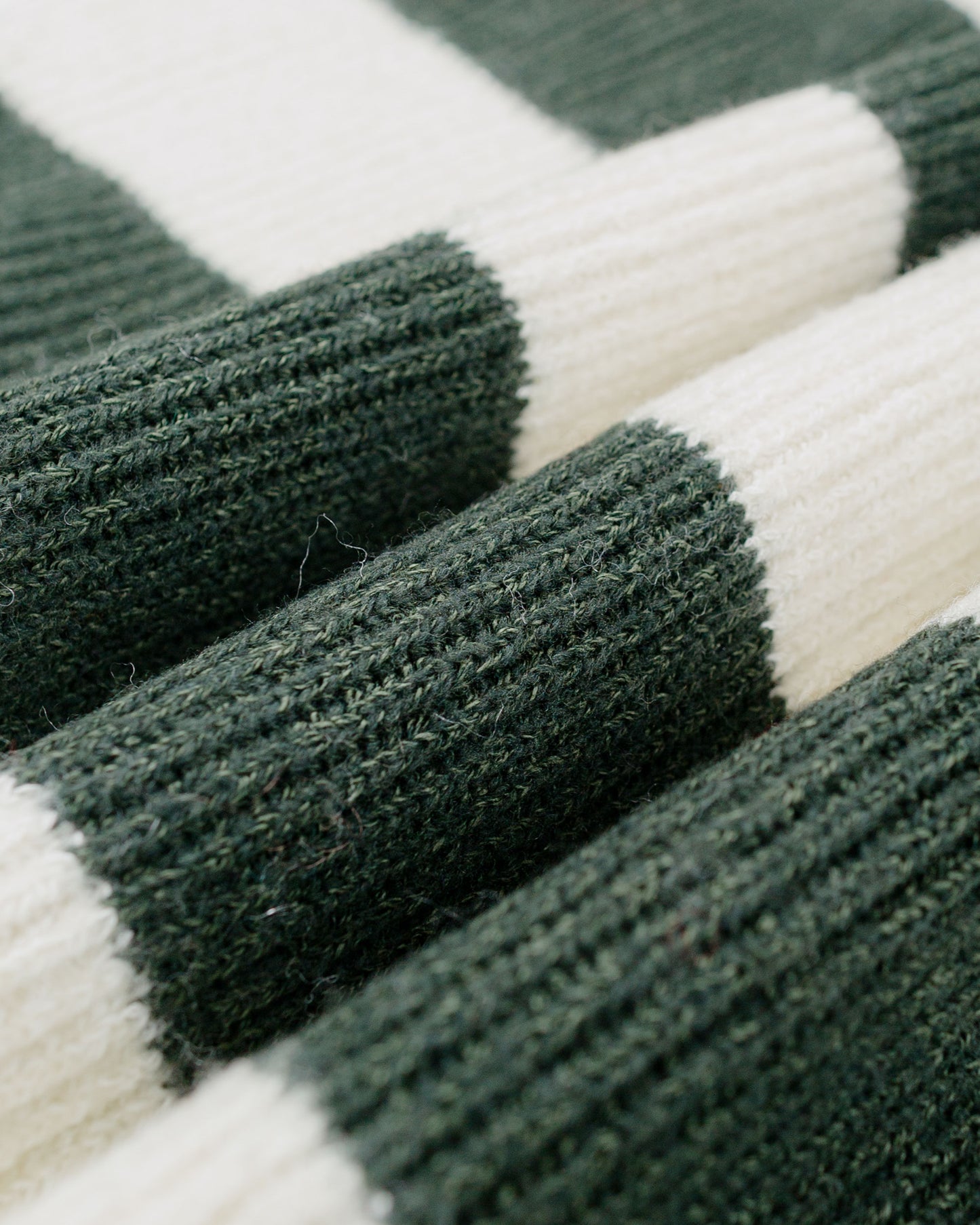 Beams Plus Hi-Neck Rib Stitch Stripe White