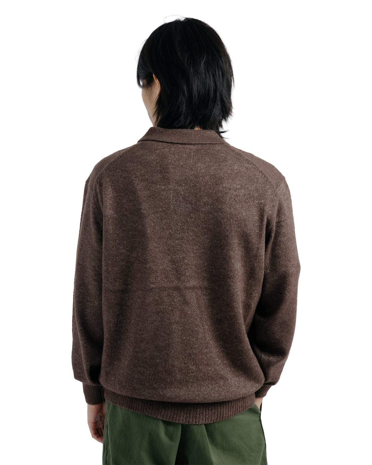 Beams Plus Knit Polo 9G Wool Silk Shaggy Dark Brown