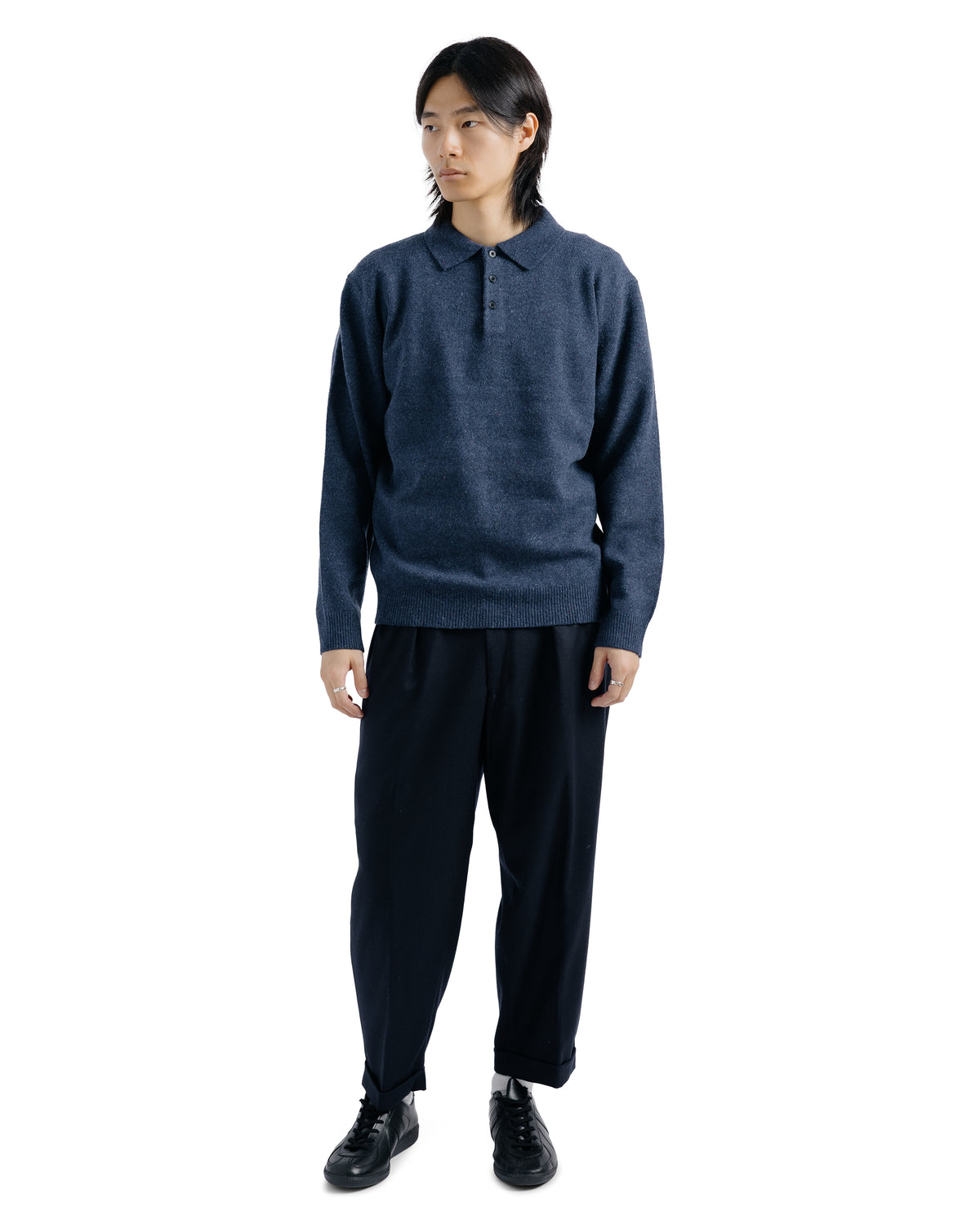 Beams Plus Knit Polo Nep 9G Navy