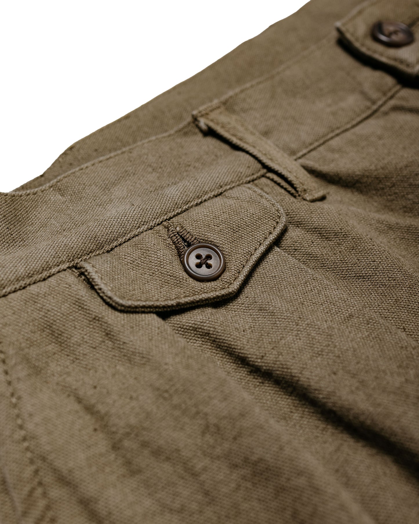 Beams Plus Lost & Found 2Pleats Trousers Cotton Linen Olive