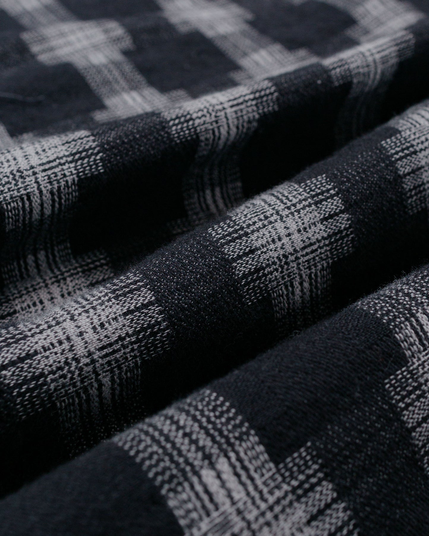 Beams Plus Open Collar Brushed Satin Plaid Black