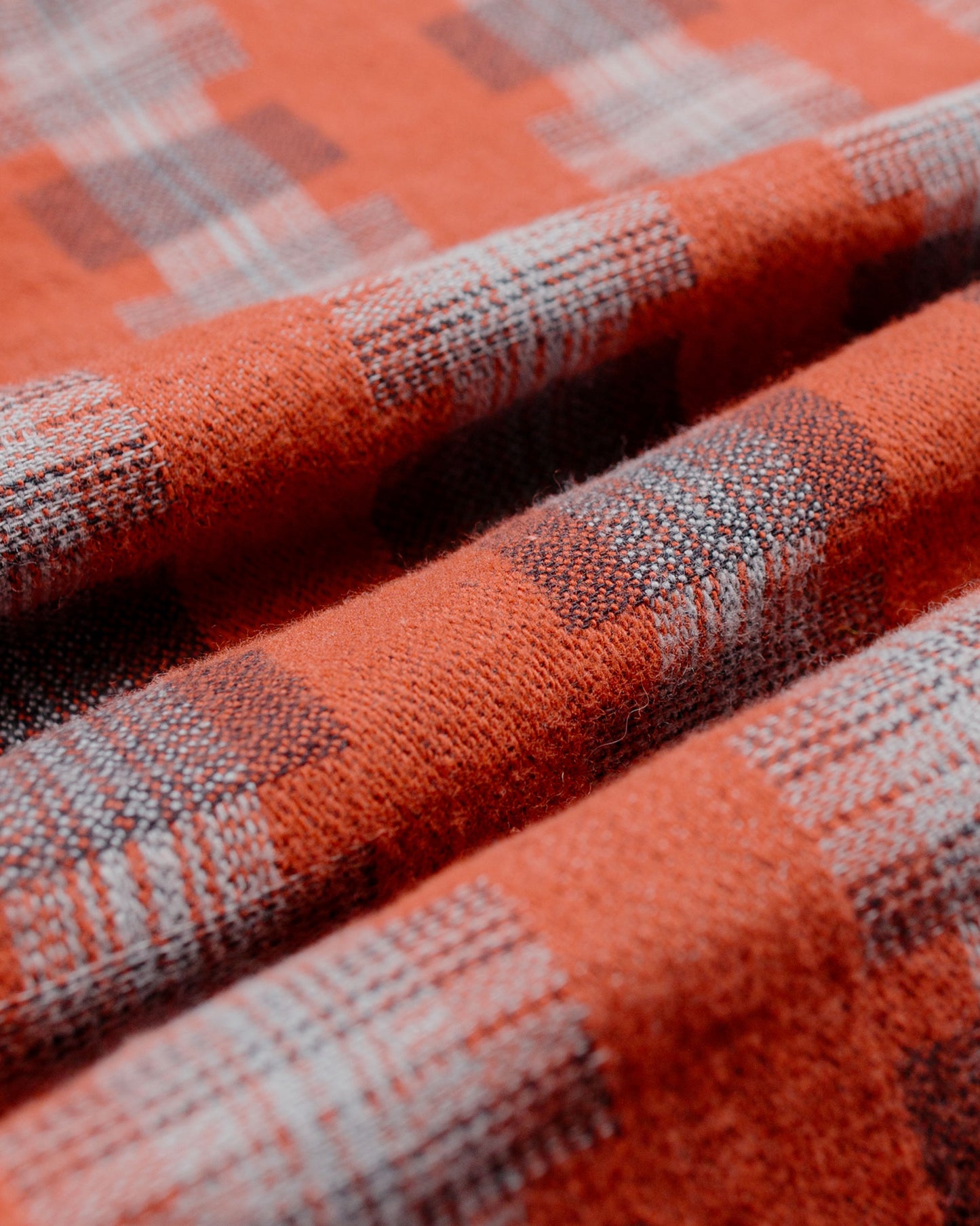 Beams Plus Open Collar Brushed Satin Plaid Red