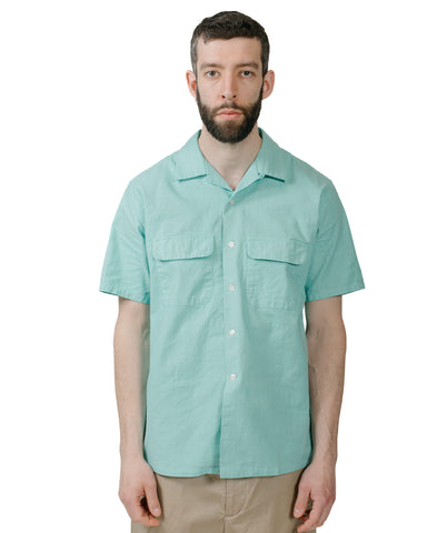 Beams Plus Open Collar Cotton Linen Panama Garment Dye Mint Green