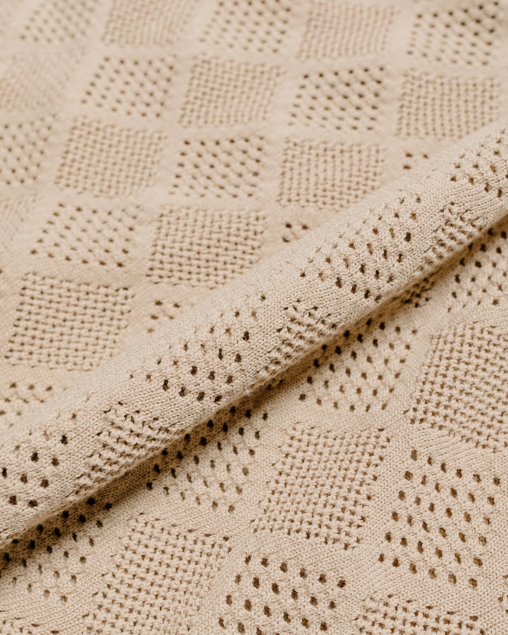 Beams Plus Zip Knit Polo Mesh Beige fabric