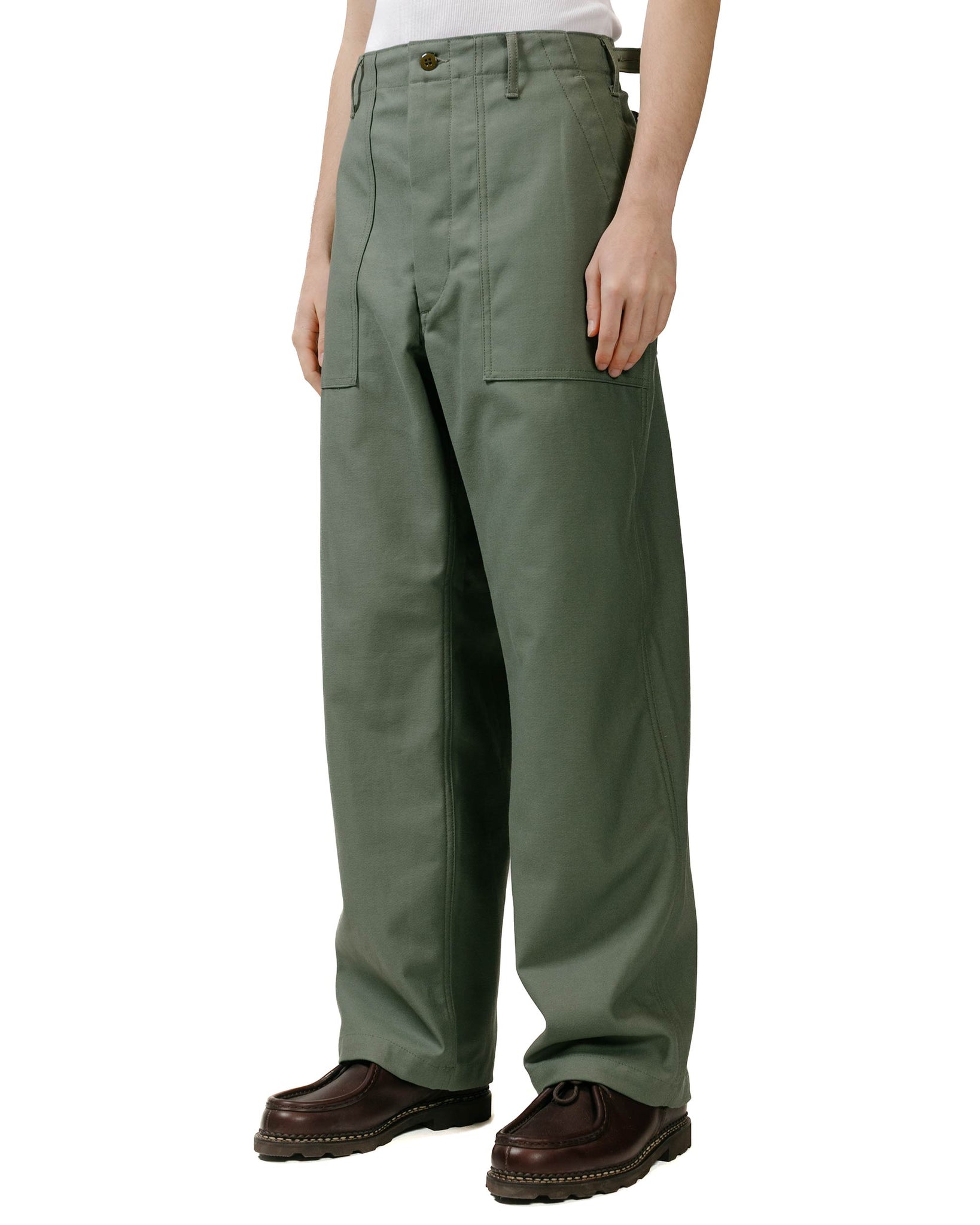 Engineered Garments Workaday Fatigue Pant Olive Cotton Reverse Sateen model front