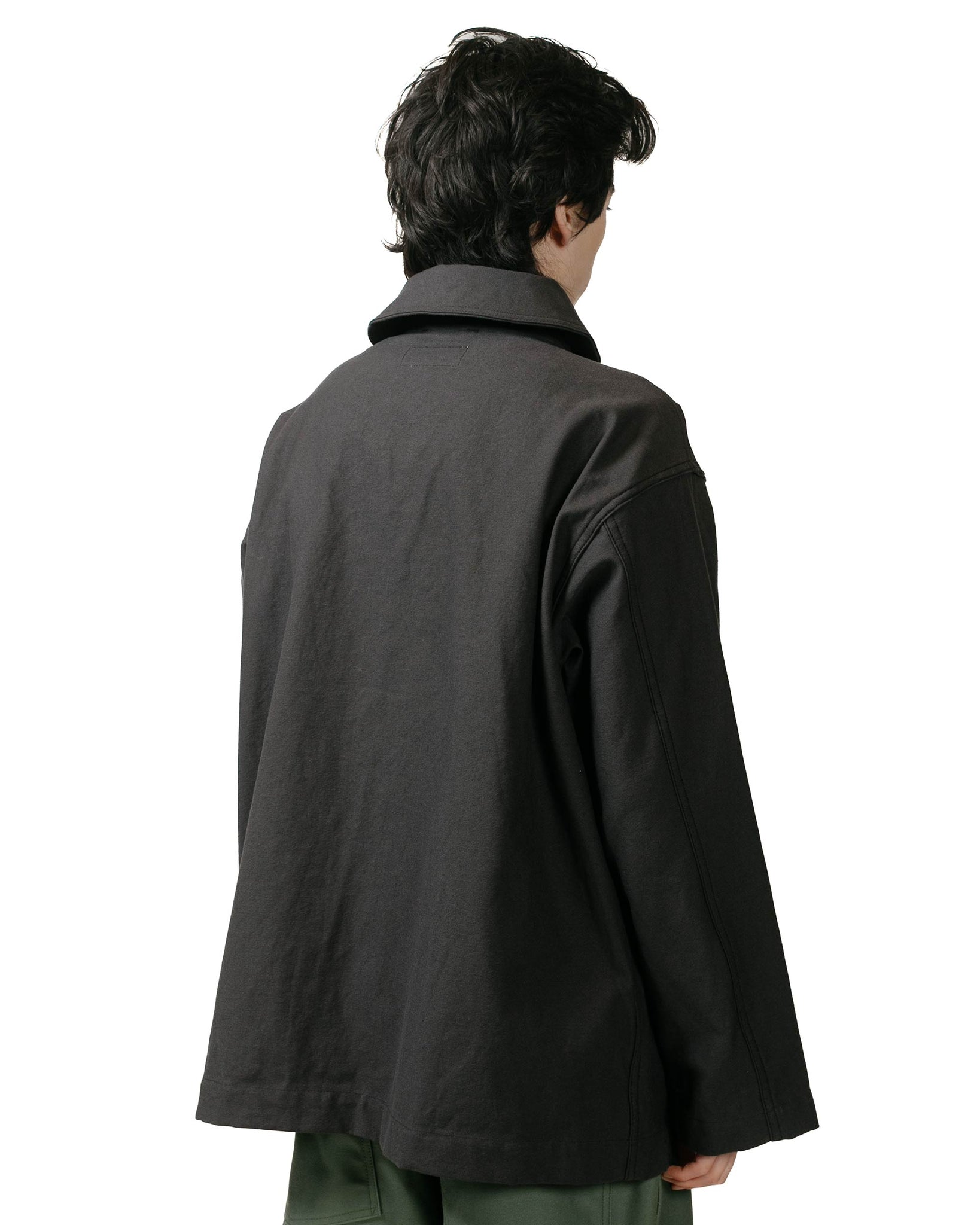Engineered Garments Workaday Shawl Collar Jacket Black Cotton Reverse Sateen model back