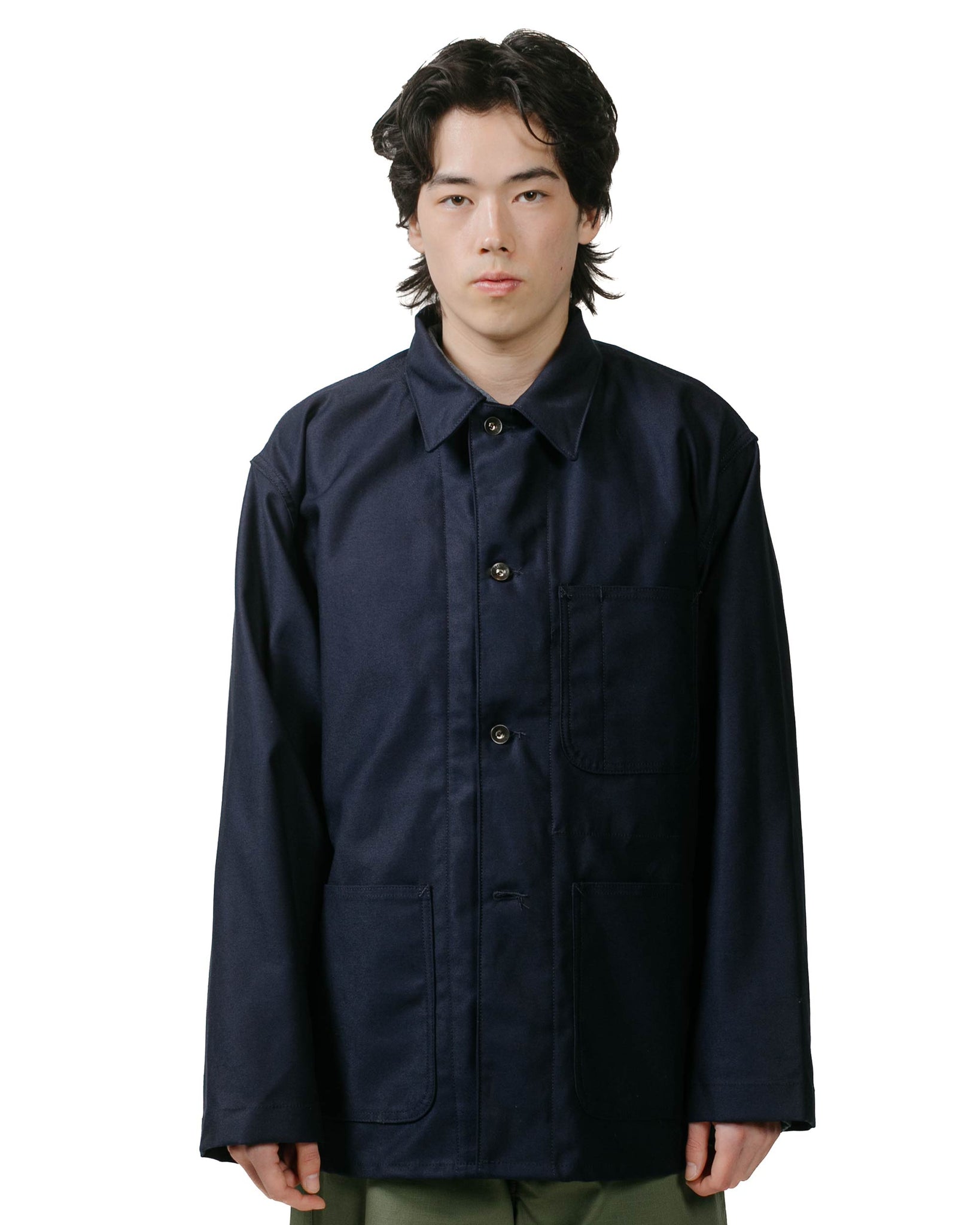 Engineered Garments Workaday Utility Jacket Dark Navy Cotton Reverse Sateen model front
