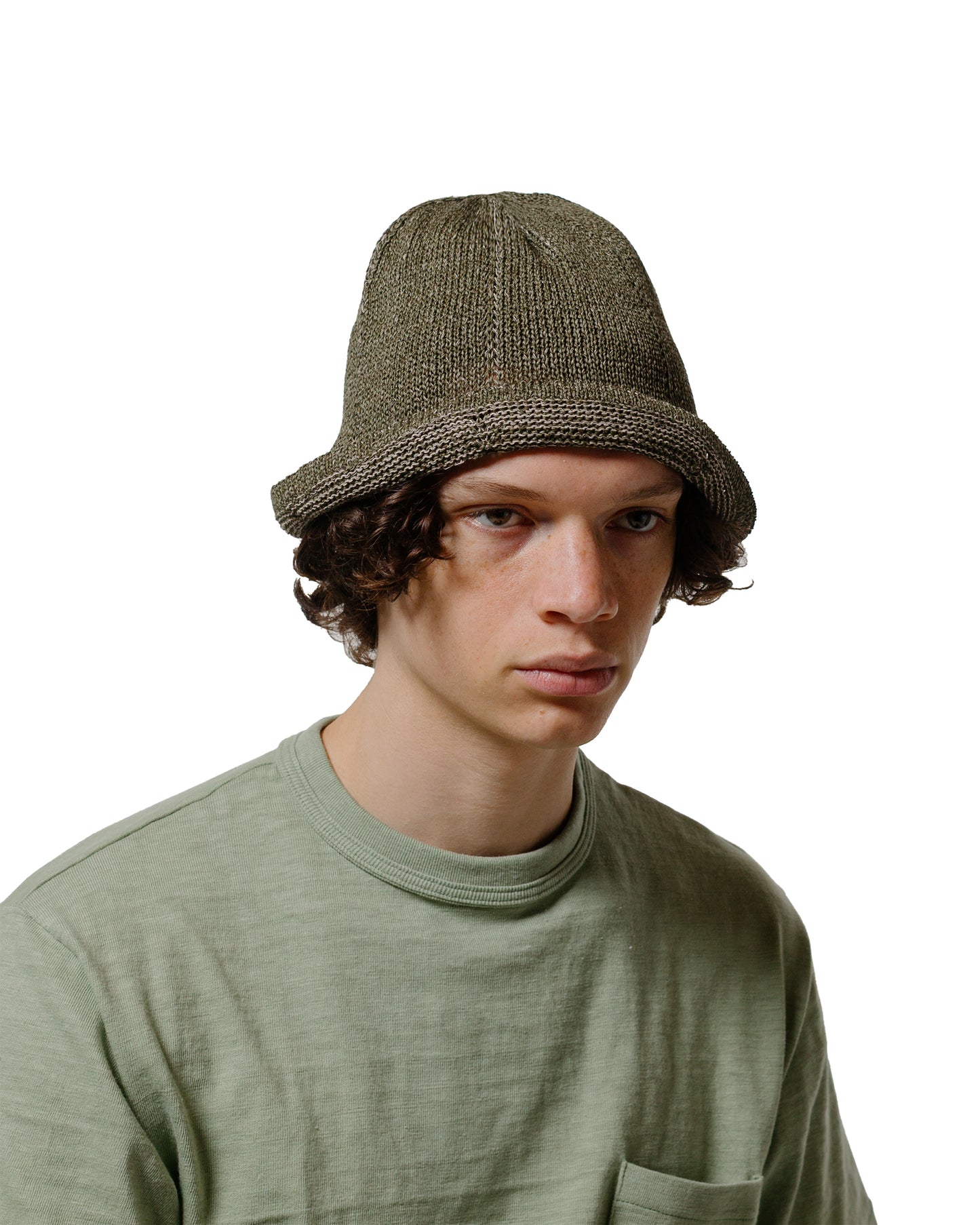 Found Feather Knit Tulip Hat Paper Cotton Rayon Military Green