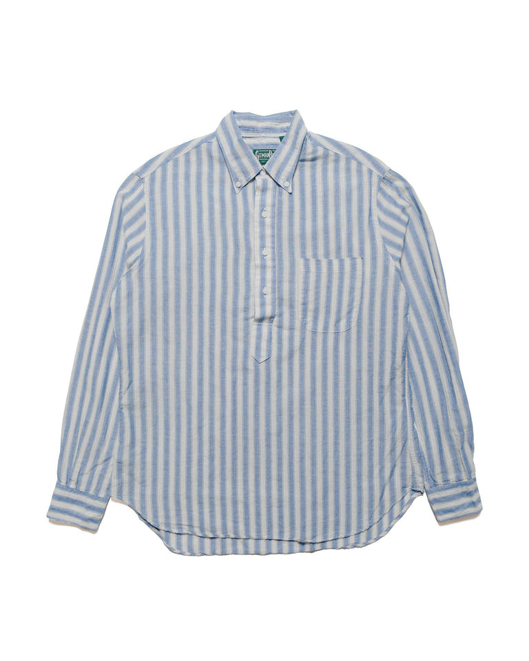 Gitman Vintage Bros. Blue Cotton/Ramie Cabana Stripe Popover Shirt
