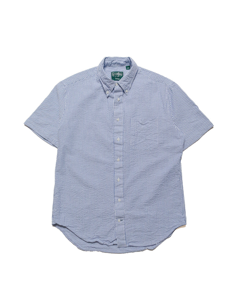 Gitman Vintage Bros. Blue Stripe Seersucker Short Sleeve Shirt