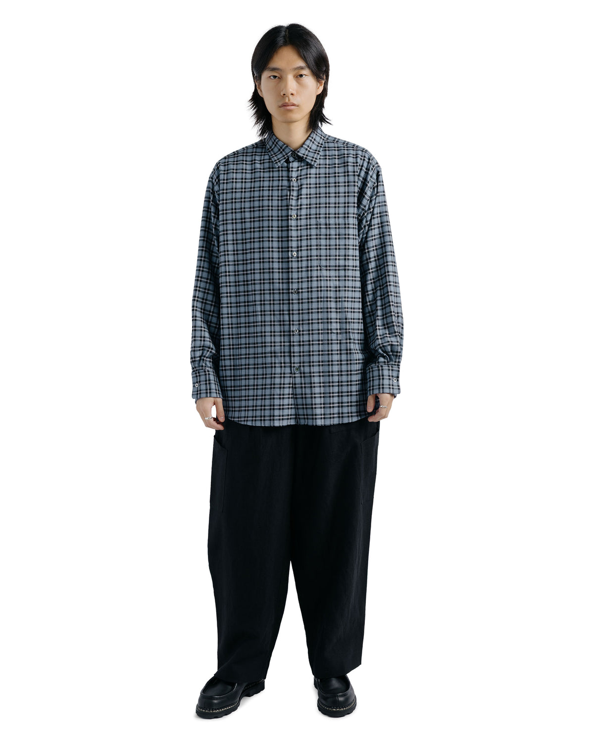 MARKAWARE Comfort Fit Shirt Organic Wool Viyella Check Blue Check