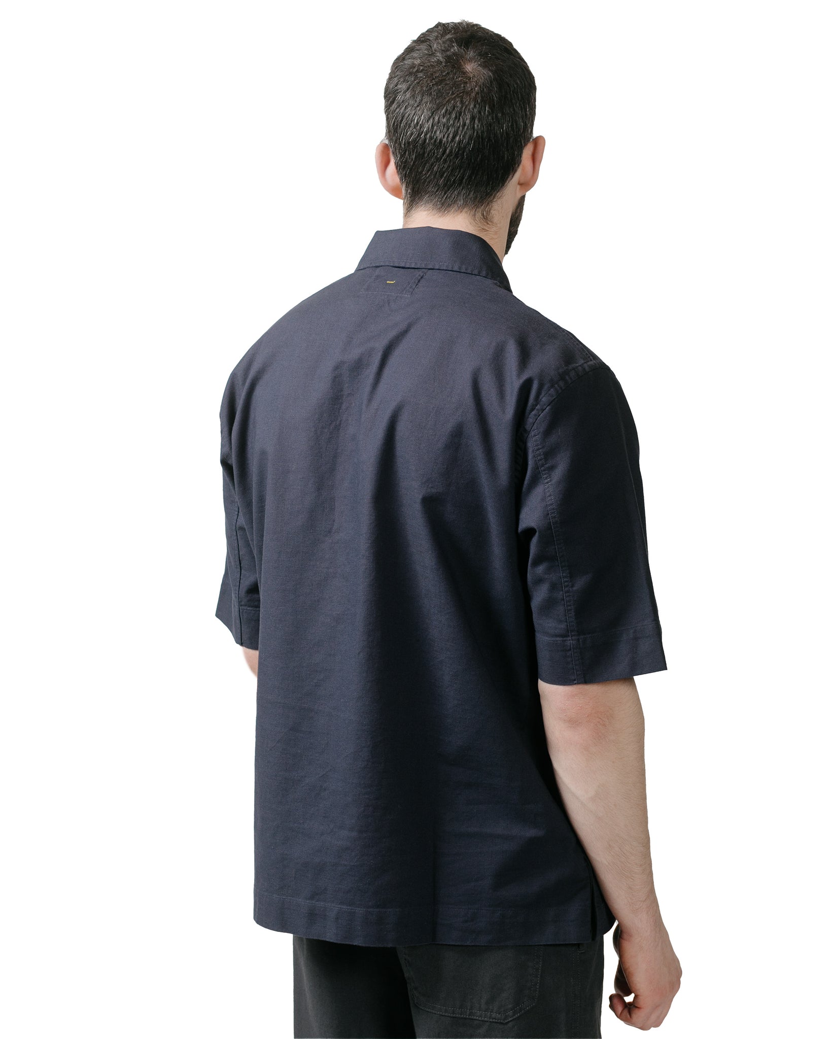 MHL Offset Placket Polo Textured Cotton Ink model back