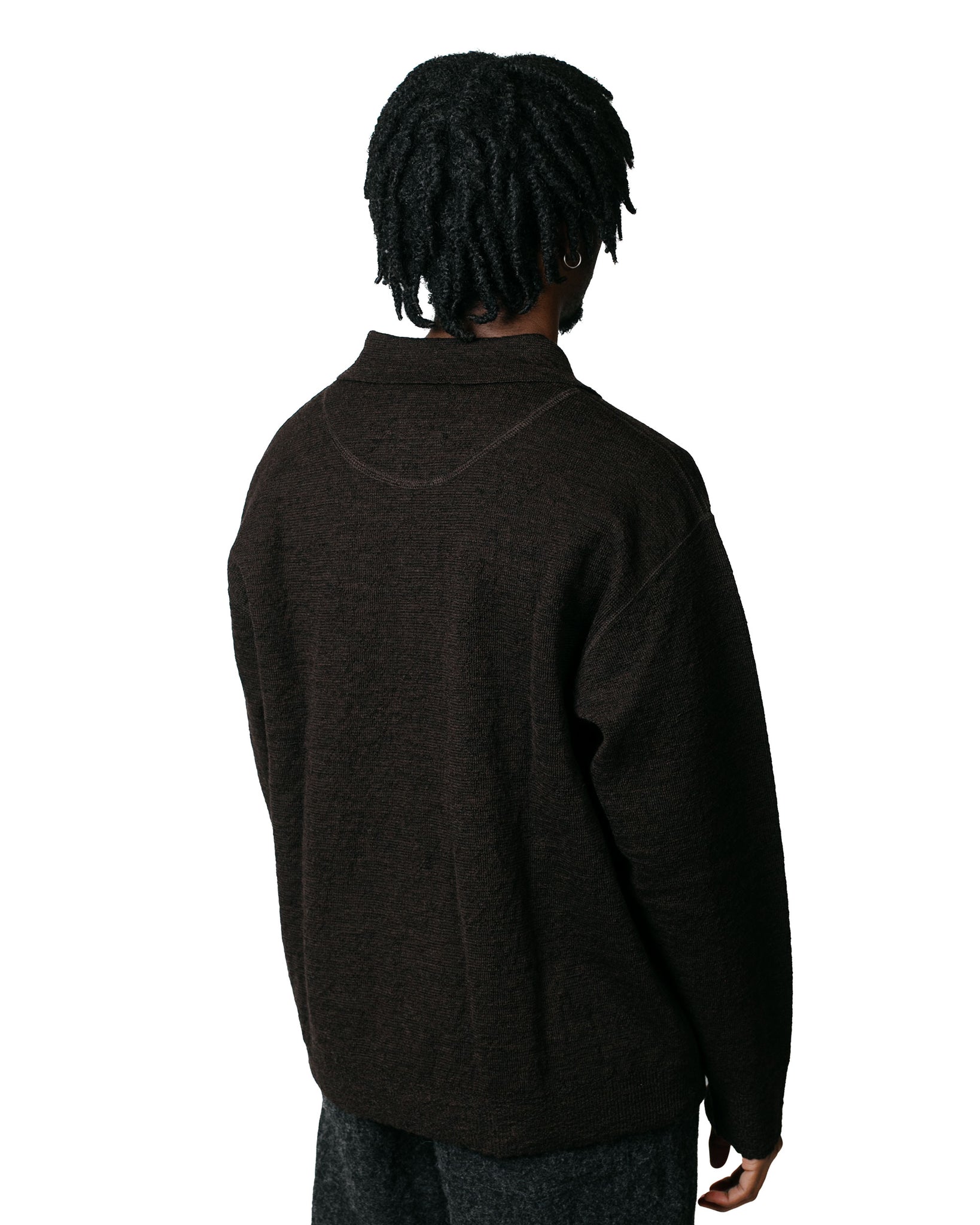 MHL Oversized Knitted Polo Dry Wool Ebony model back