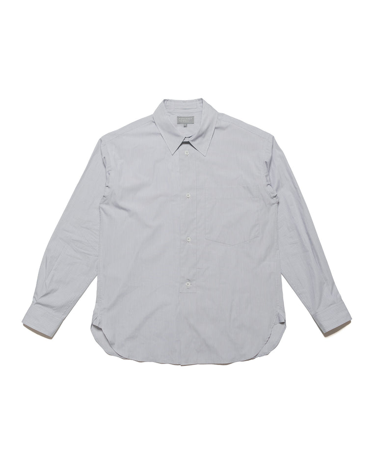 Margaret Howell Half Placket Shirt Fine Stripe Cotton Poplin Grey/White
