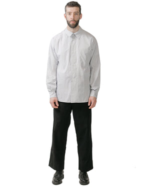 Margaret Howell Half Placket Shirt Fine Stripe Cotton Poplin Grey/White model full