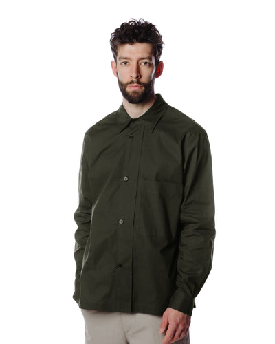 Margaret Howell Offset Placket Shirt Fine Cotton Poplin Dark Green