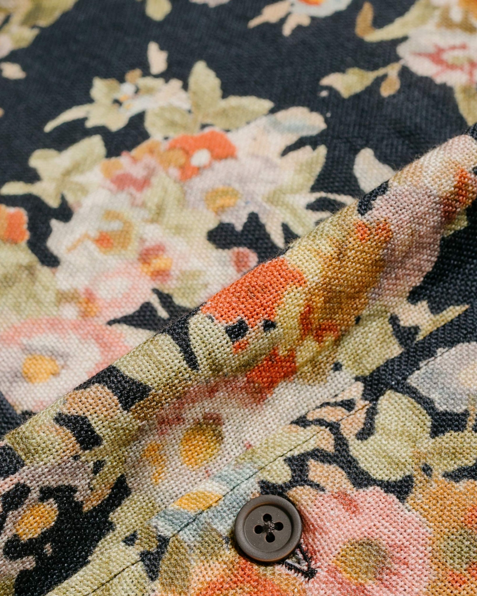 Our Legacy Elder Shirt Shortsleeve Black Floral Tapestry Print fabric