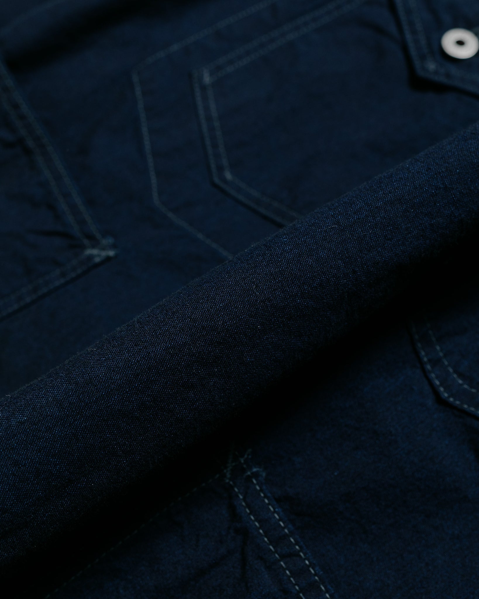 Post O'Alls Engineer's Jacket Vintage Sheeting Indigo fabric