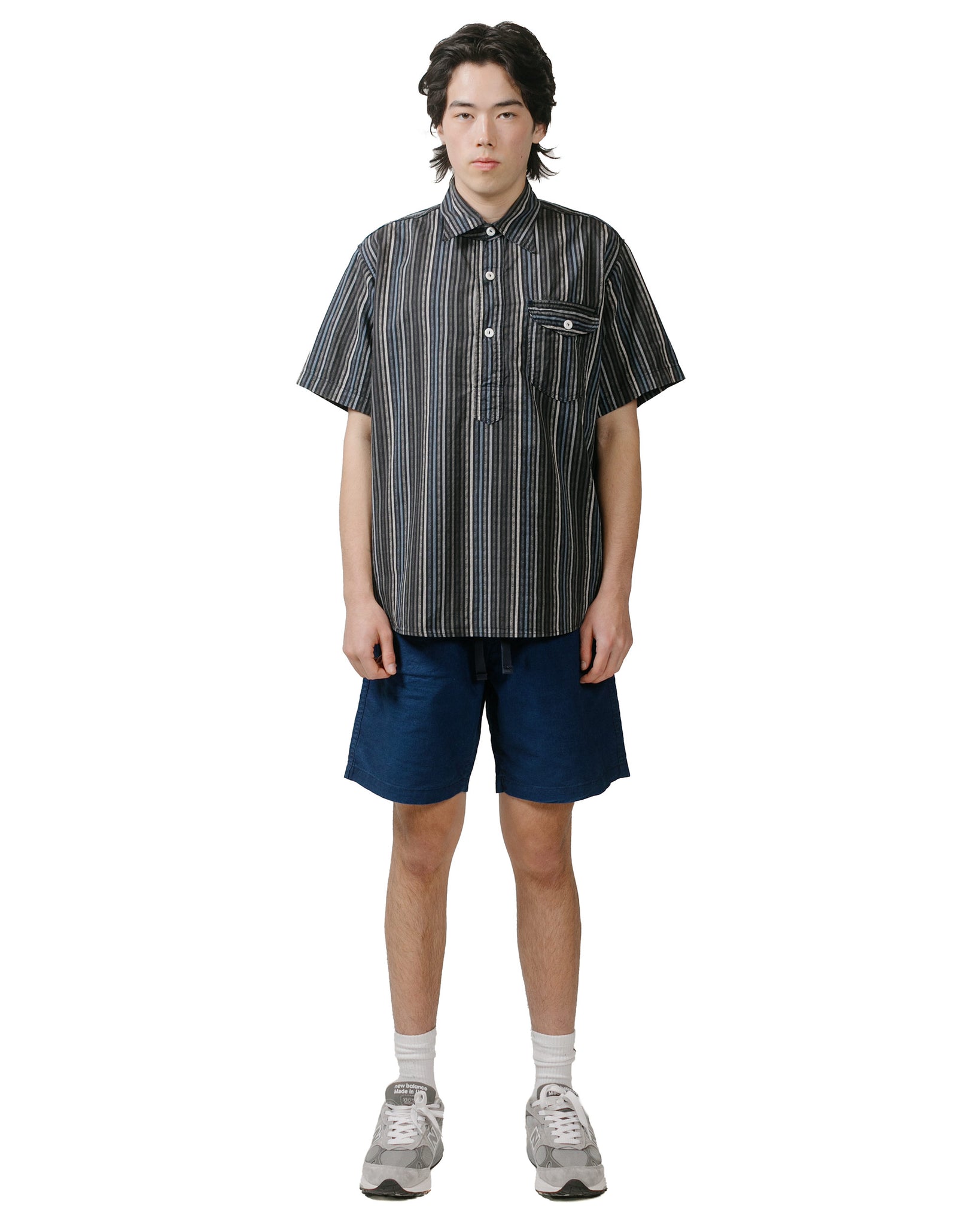 Post O'Alls Pullover Shirt SS Blue Stripe Blues model full