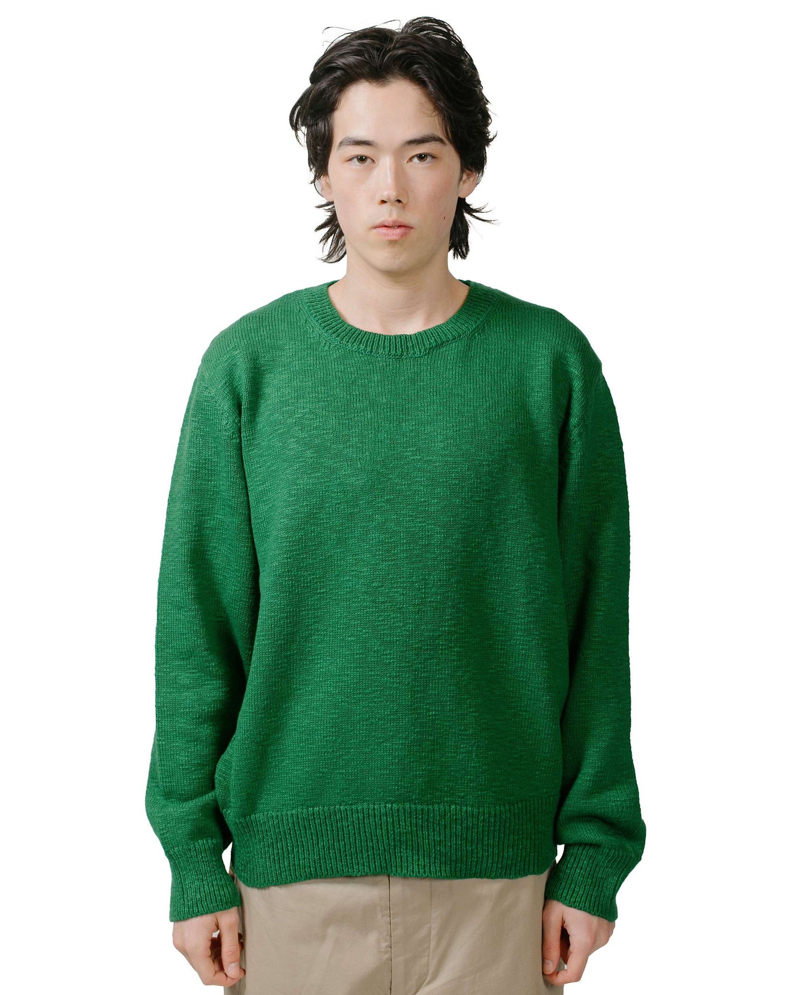 The Real McCoy's MC23014 Cotton Crewneck Sweater Green model front