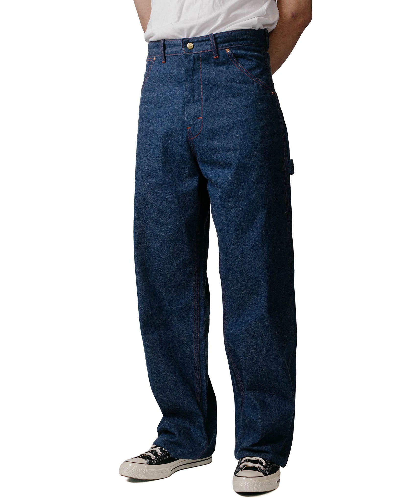 The Real McCoy's MP23016 Triple-Stitched Denim Work Trousers Indigo Model Front