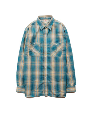The Real McCoy's MS23008 8HU Ombre Check Summer Flannel Shirt Turquoise