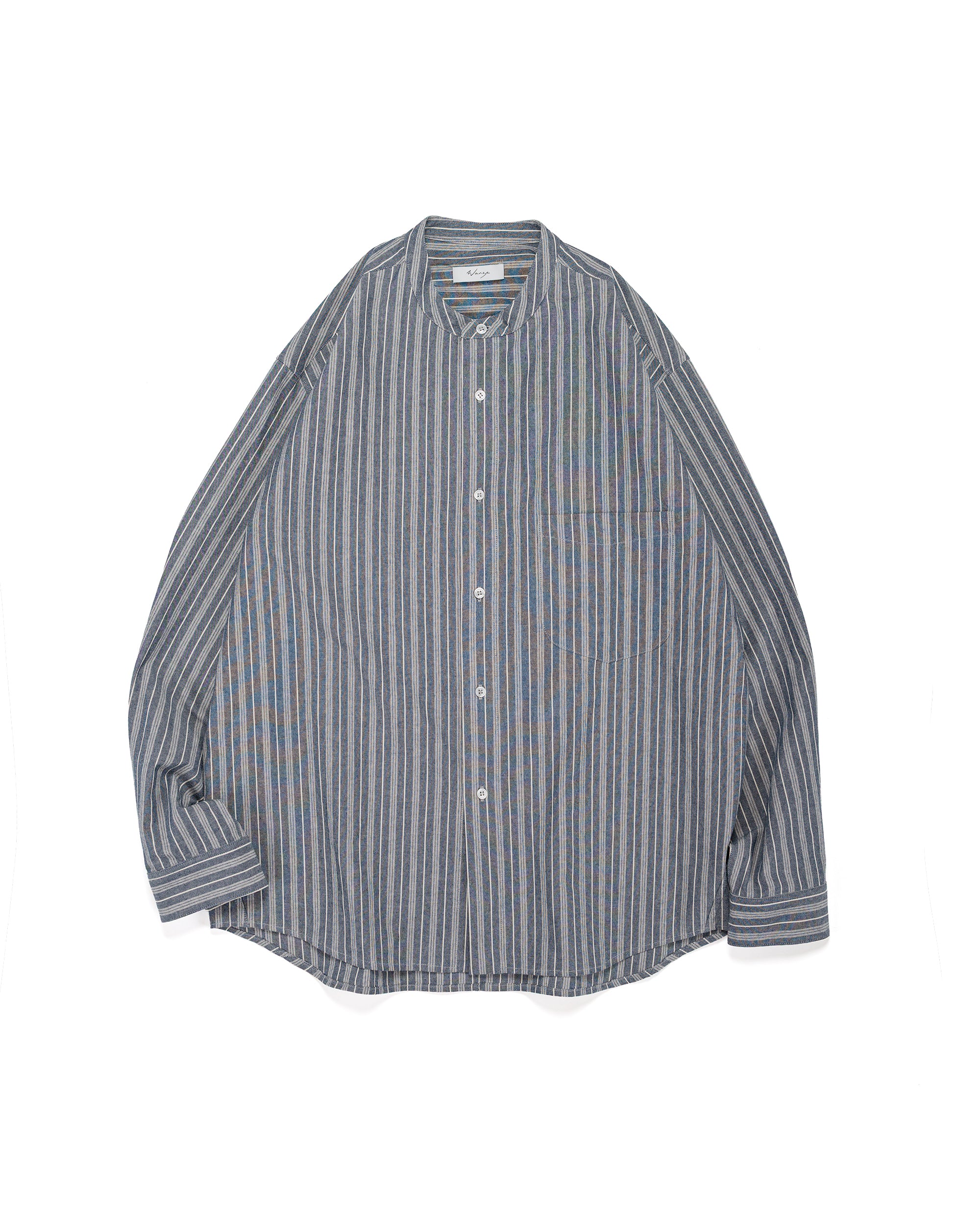 トップス YOKE STRIPE BAND COLLAR LONG SHIRT New YOKE Stripe Band Collar Shirt