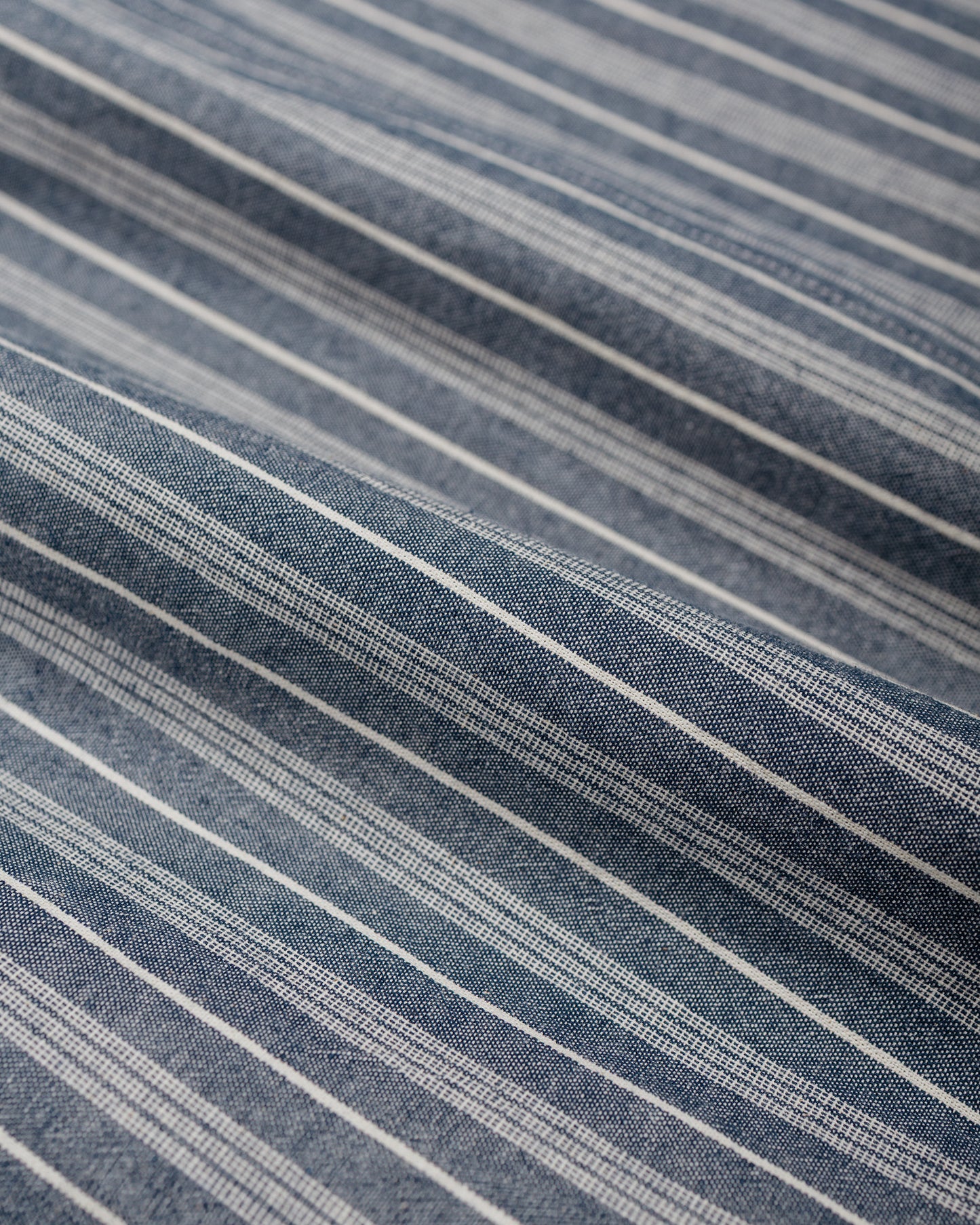 Wanze Band Collar Shirt Cotton Stripe Indigo