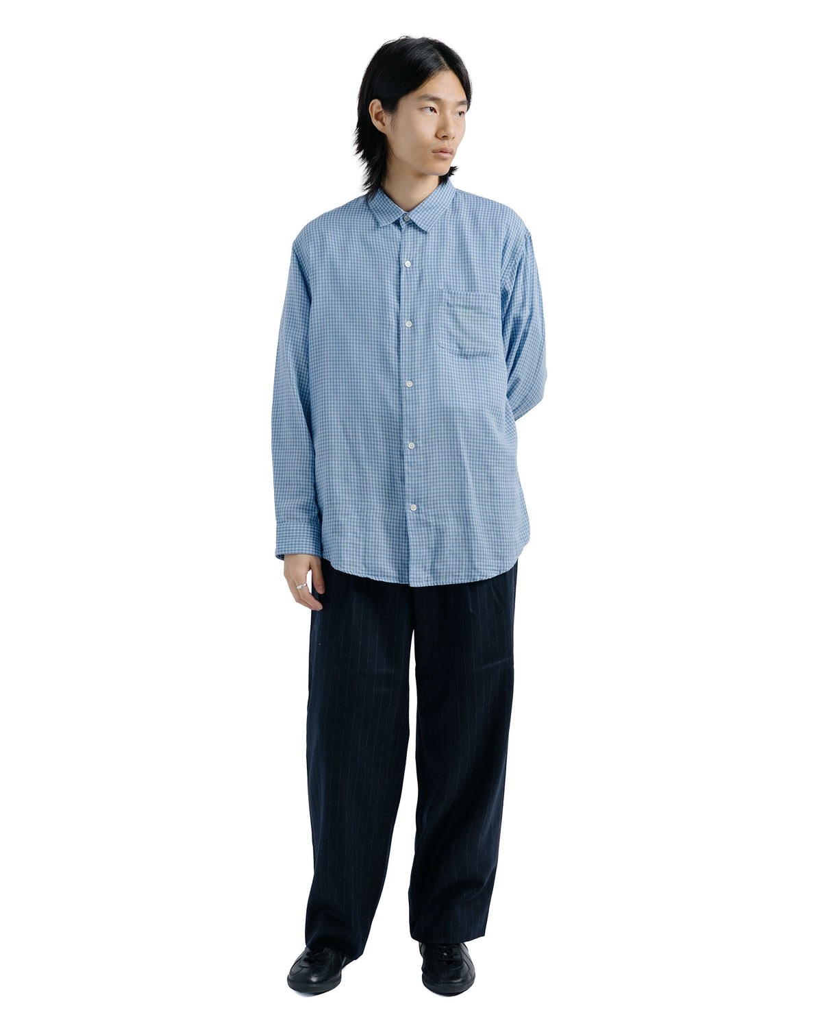 awasa Regular Collar Double Gauze Shirt Blue Check
