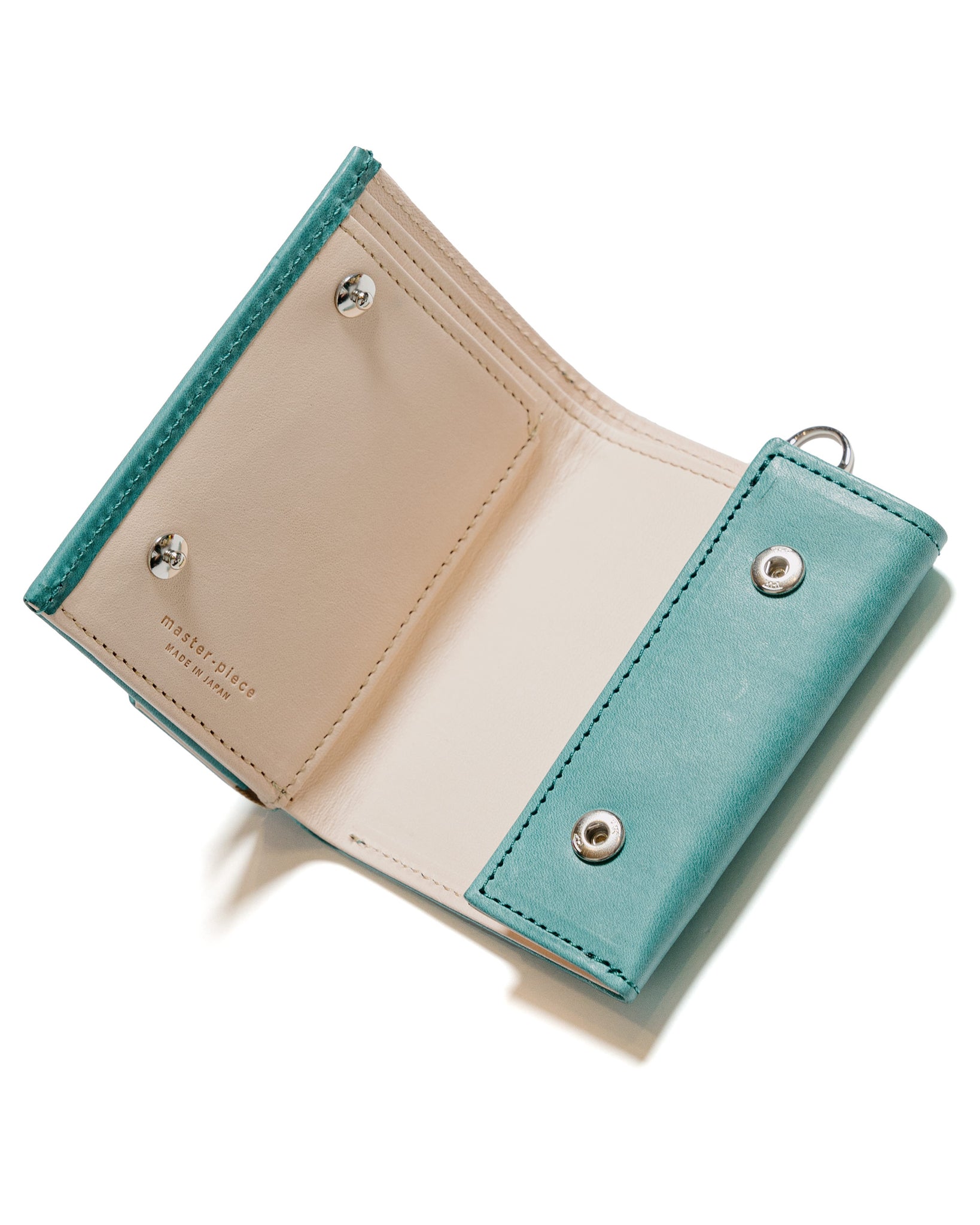 master-piece Rough Compact Wallet Turquoise open