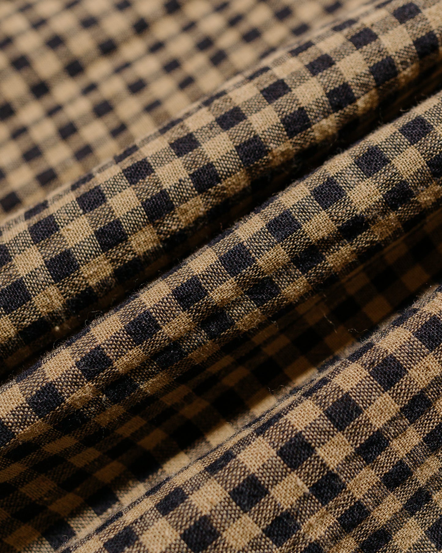 ts(s) Hem String Shirt Darker Gingham Plaid Cotton/Linen Cloth Black/Beige