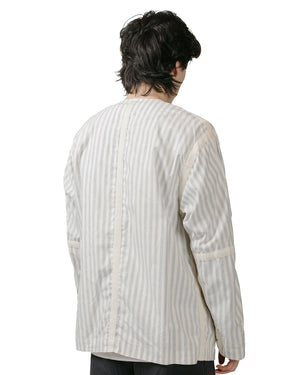ts(s) Reversible Seam Taping Collarless Jacket Block Stripe Print Cotton Twill Cloth Blue reverse back