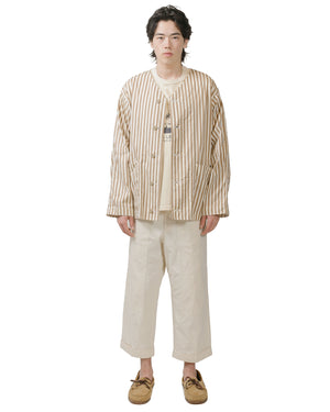 ts(s) Reversible Seam Taping Collarless Jacket Block Stripe Print Cotton Twill Cloth Brown model full