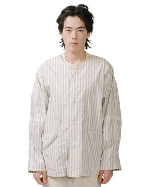 ts(s) Reversible Seam Taping Collarless Jacket Block Stripe Print Cotton Twill Cloth Brown reverse front