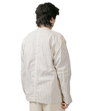 ts(s) Reversible Seam Taping Collarless Jacket Block Stripe Print Cotton Twill Cloth Brown reverse back