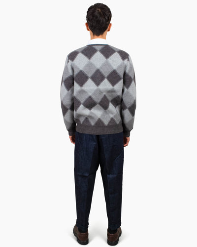 Beams Plus Cardigan Double Jacquard Argyle Pattern Grey