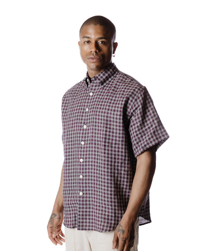 Schnayderman's Shirt Oversized SS Linen Check Red/Navy/Cream