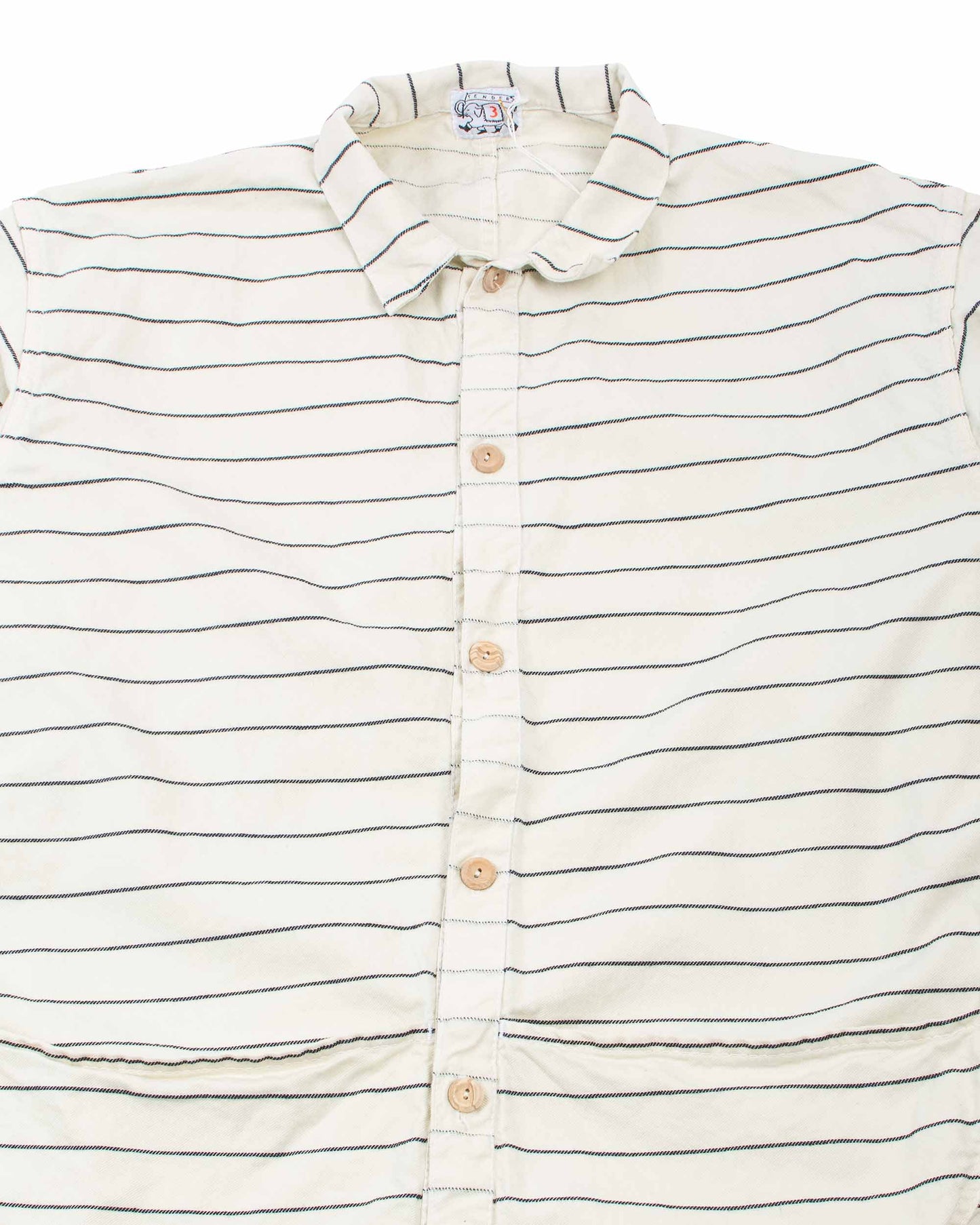 lost & found Tender Tender Type 441 Compass Pocket Shirt Inverse Butcher's Stripe Cotton Twill Rinsed Ecru