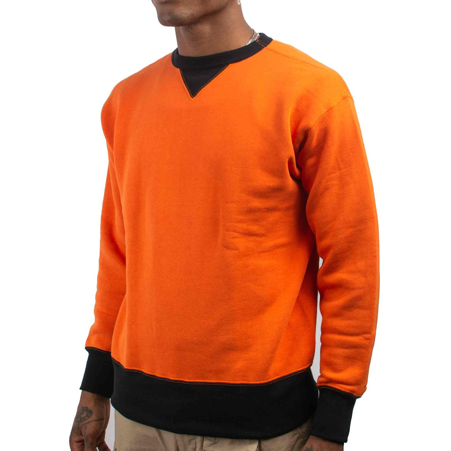 The Real McCoy's MC19112 Two-Tone Crewneck Sweatshirt Orange/Black Close