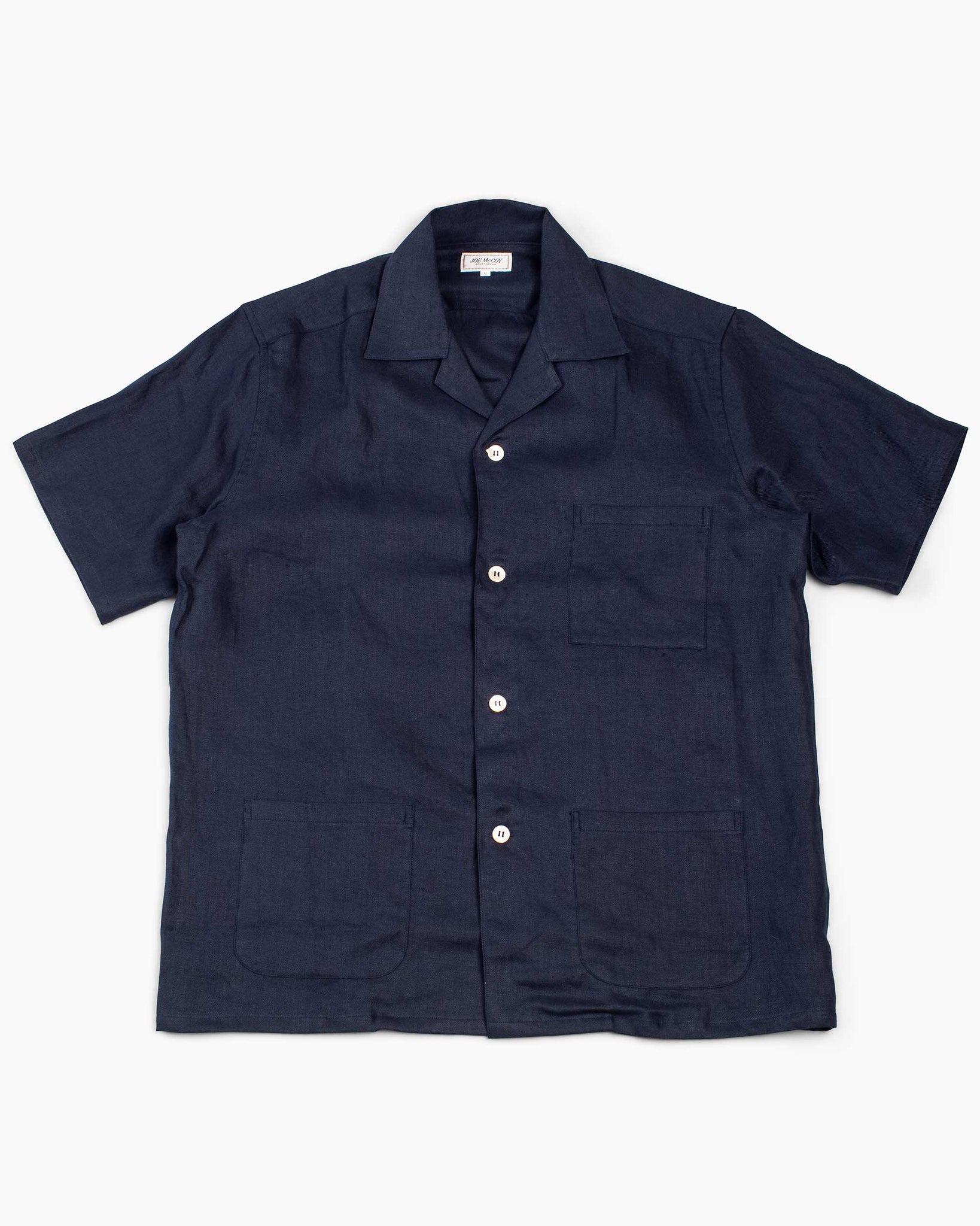 The Real McCoy's MS22010 Linen Open Collar Shirt Navy