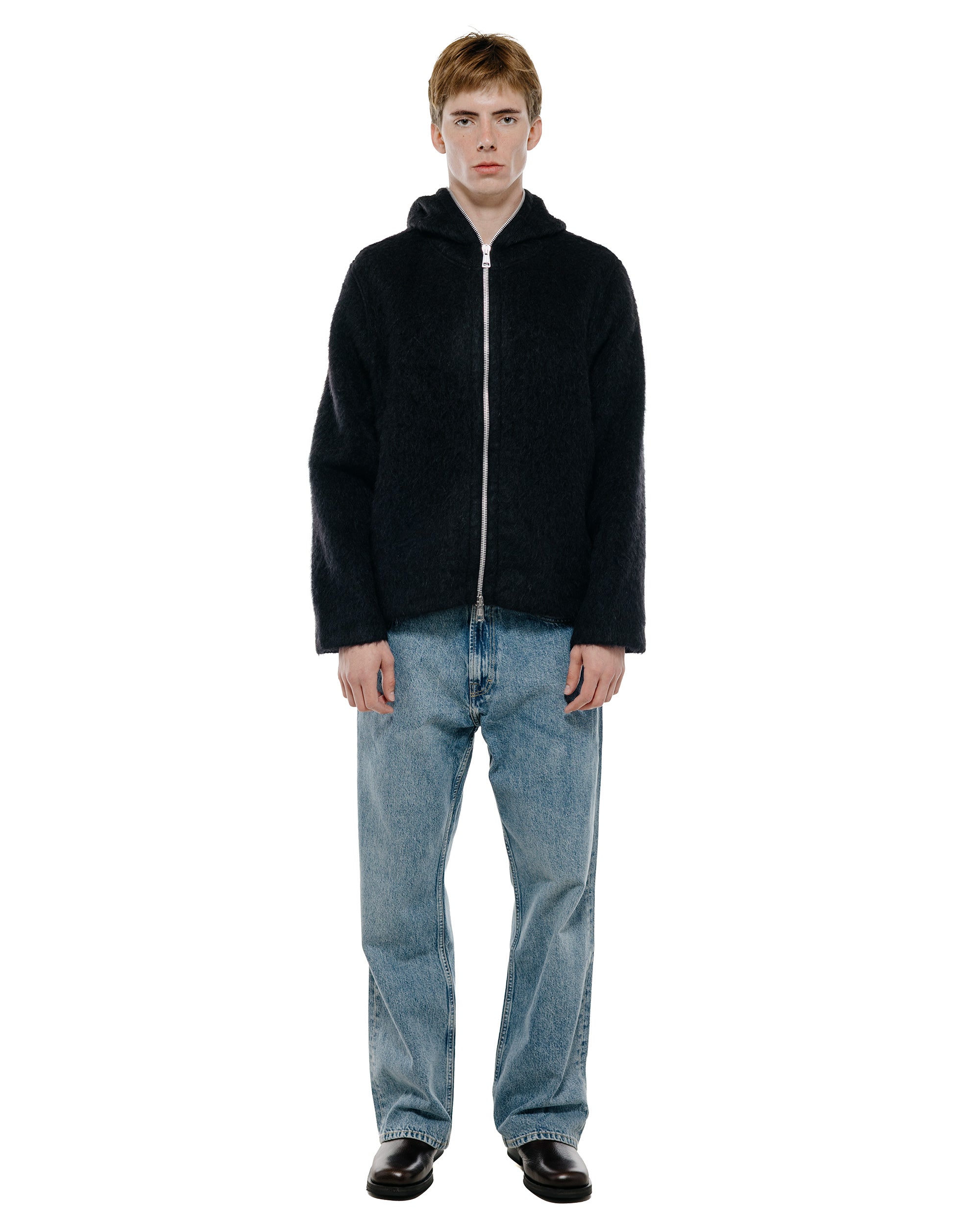 Our Legacy Full Zip Hood Black Hairy Wool